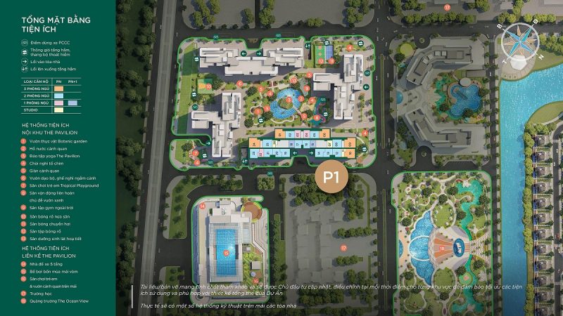 TOÀ P1 PHÂN KHU THE PAVILION VINHOMES OCEAN PARK 9 Vị trí toà P1 Pavilion Vinhomes Ocean Park