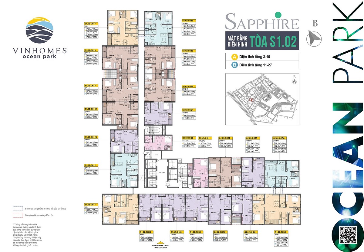 Thông tin tòa S1.02 phân khu The Sapphire 1 Vinhomes Ocean Park 9 Mặt bằng toà S1.02 Vinhomes Ocean Park
