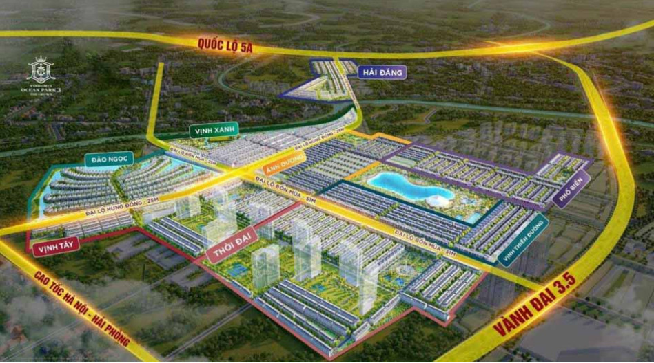 Vị trí phân khu Vịnh Tây Vinhomes Ocean Park 3 The Crown